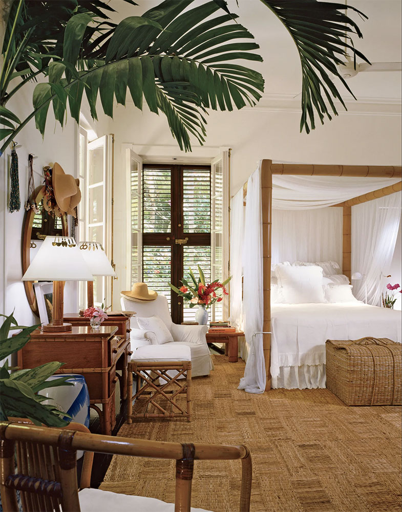 Dormitorio mansión Jamaica de diseñador moda Ralph Lauren.